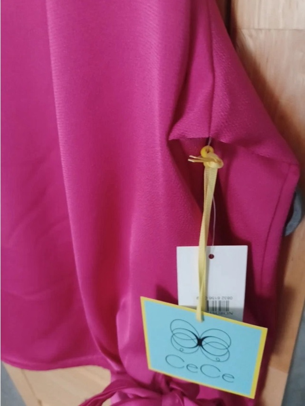 CeCe Pink V-Neck Long Sleeve Blouse with Tie Cuffs - Picture 3 of 4